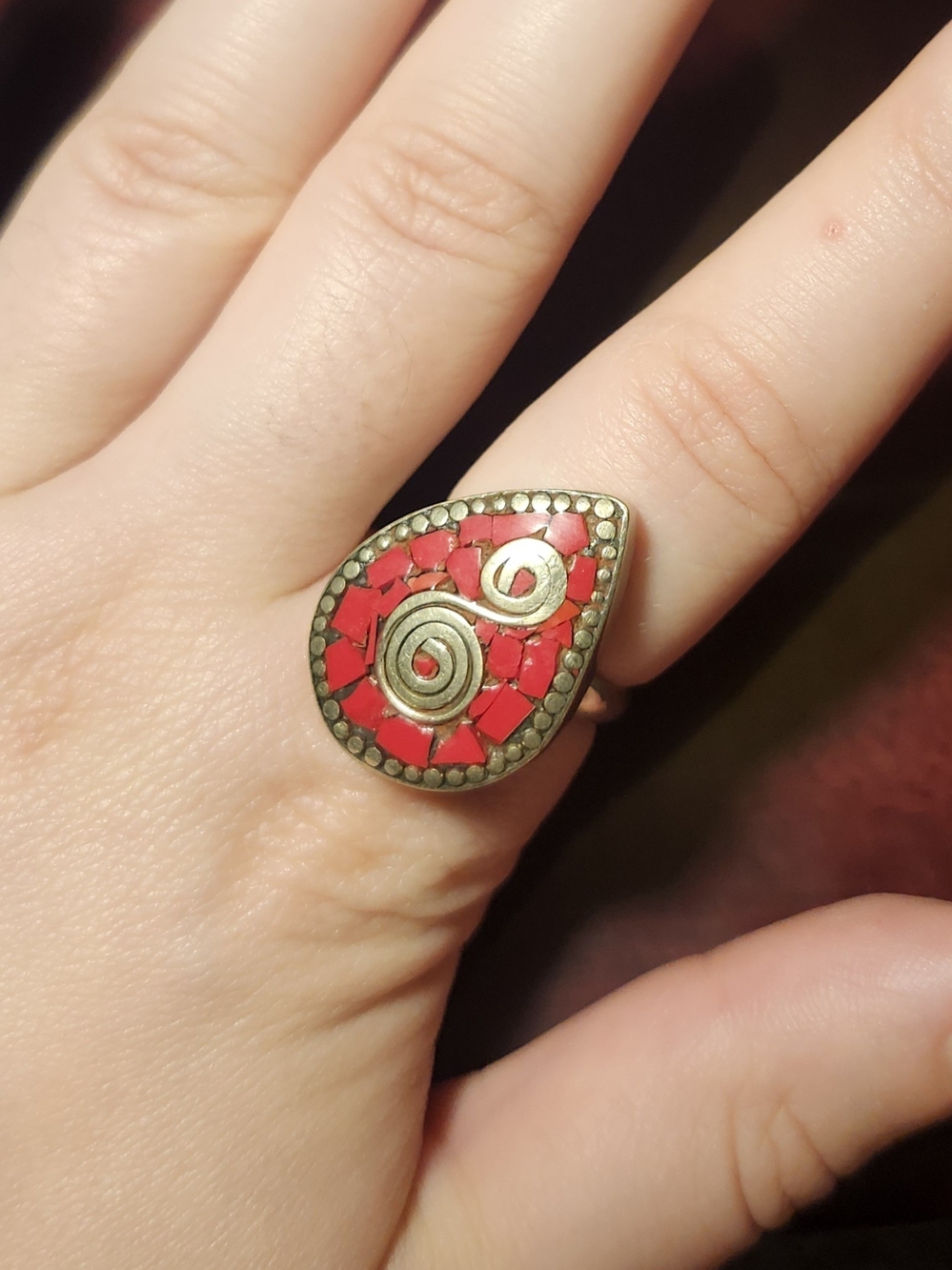 Red Teardrop Mosaic Statement Ring - Women Jewelry